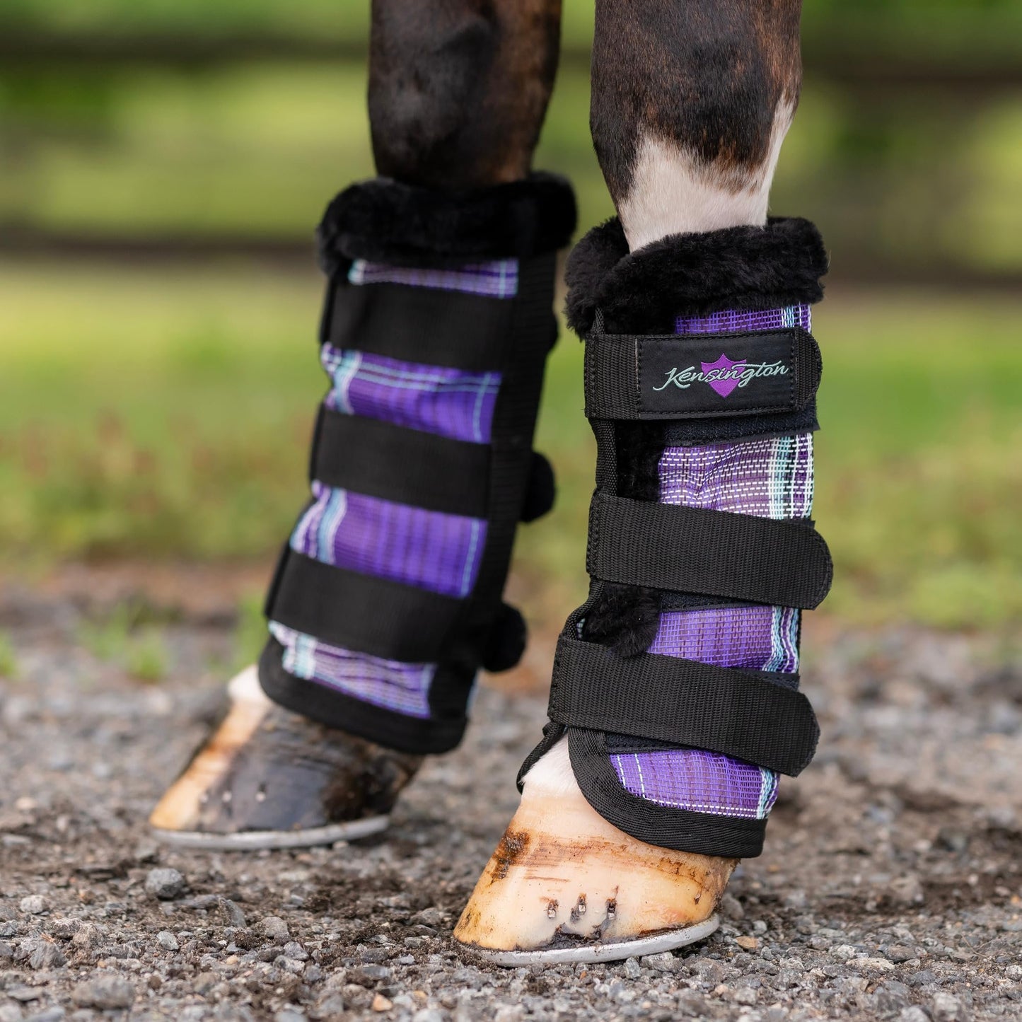 Kensington Natural Horse Fly Boots - Fleece Trimmed - Stay-Up Technology - Protection from Insect Bites and UV Rays - Sold in Pairs (2 Boots) - Medium - Tan