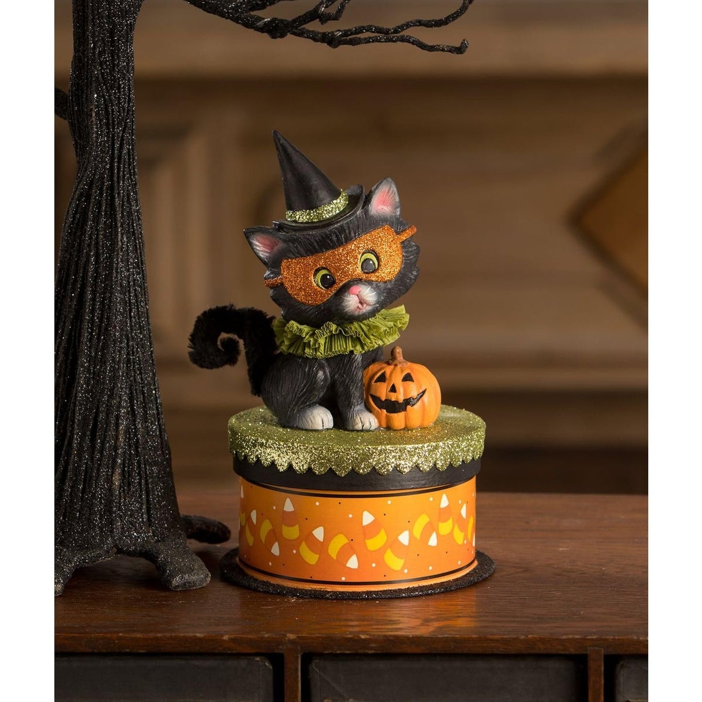 Bethany Lowe Halloween Kitty Binks on Trinket Box, Resin, Multicolor, TL3355