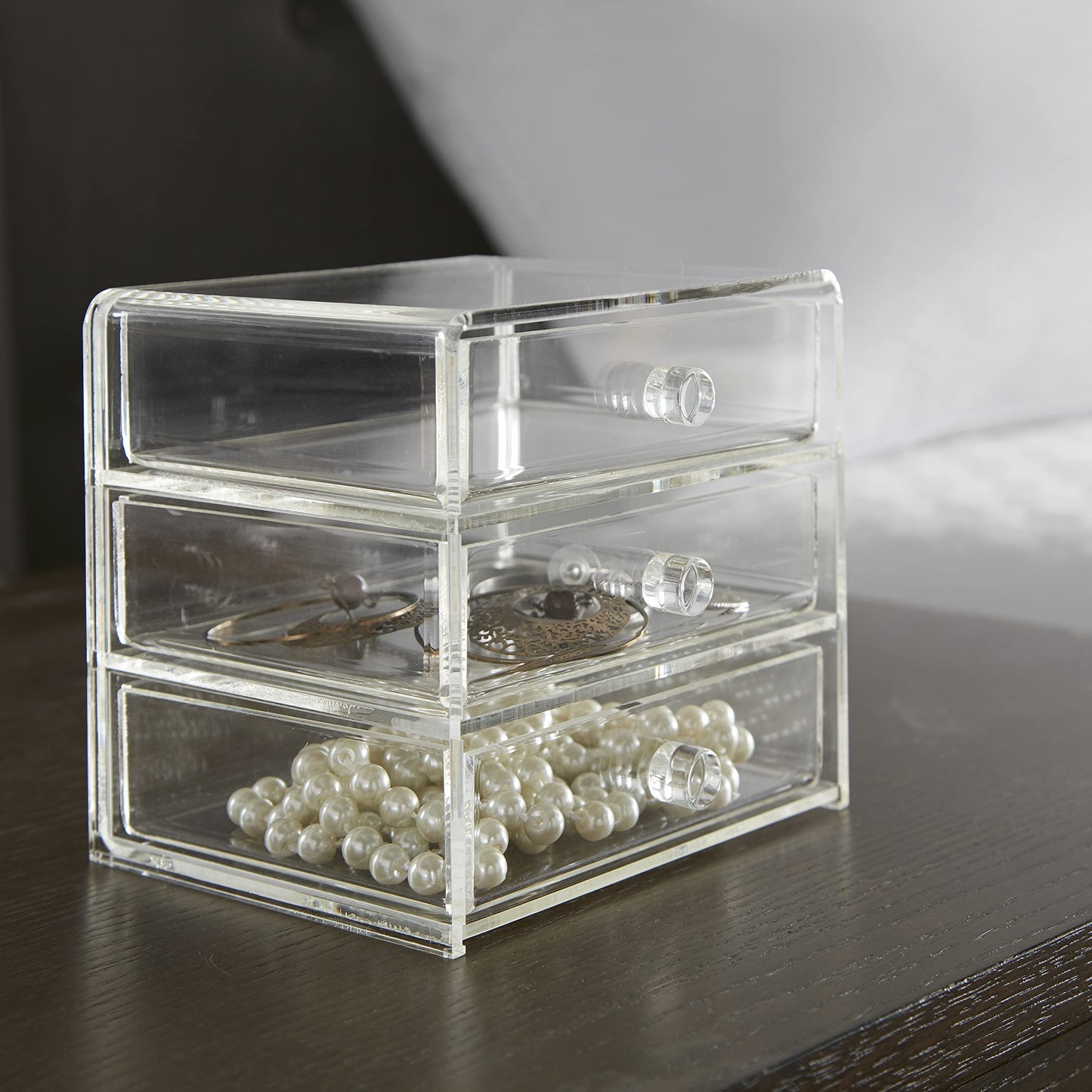Huang Acrylic Clear Acrylic 3-Drawer Chest for Jewelry and Accessories