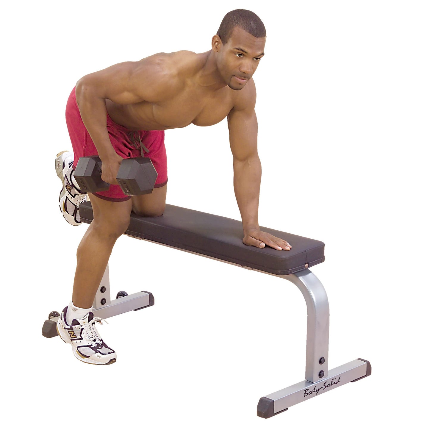Body-Solid (GFB350B) Adjustable 600 lbs. Capacity Flat Utility Weight Bench for Strength Training, Stretching, Ab Exercises, and Dumbbell Curls, Black