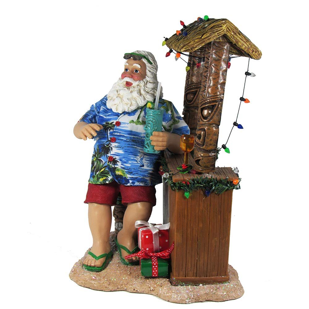Kurt S. Adler, Inc. C2519 Kurt Adler 11" Beach Santa at Tiki bar Figure,Brown