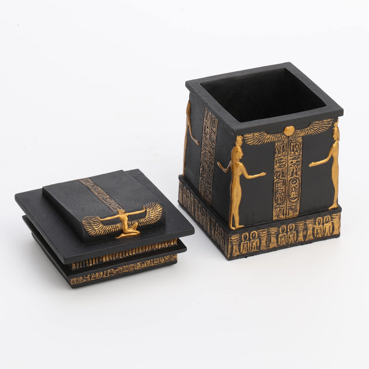 Veronese Design 5 3/4 Inch Tall Egyptian Canopic Shrine Trinket Stash Box Resin Sculpture Black Gold Finish
