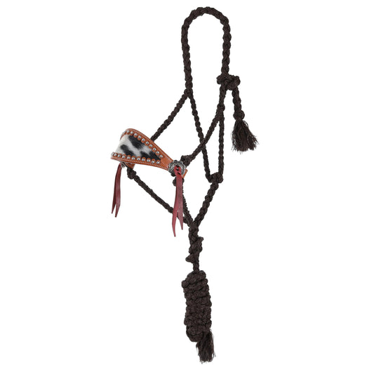 Showman Brown Mule Tape Bronc Halter w/Cowhide Inlay & Lead
