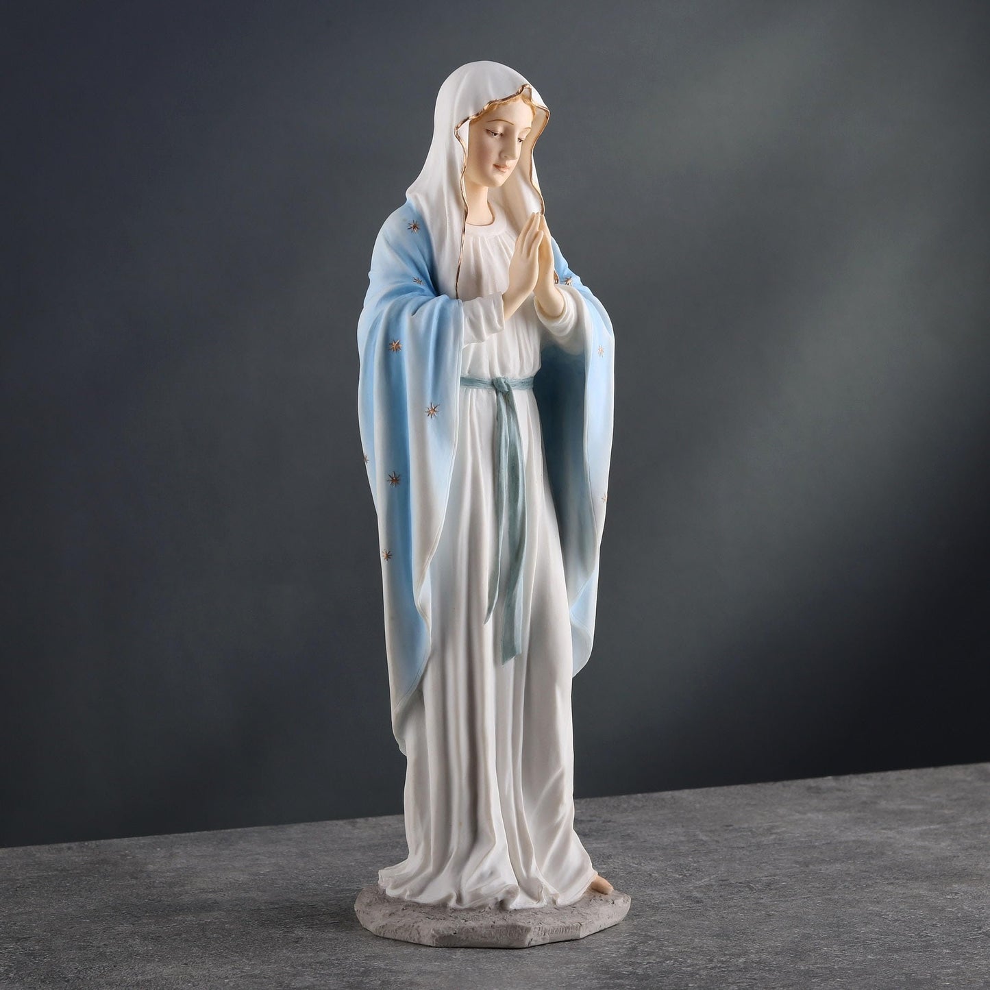 Blessed Virgin Mary Our Lady of Grace 11 3/4 Inch Light Color Stone Statue Religious Decoration