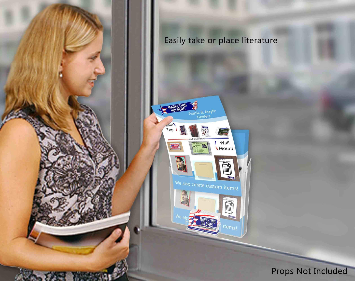 Marketing Holders Suction Cup 8.5”W Magazine Holder with Attached 3.5" x 2" Business Card Pocket Window or Glass Wall Mount Catalog Brochure Organizer Newsletter Document Caddy