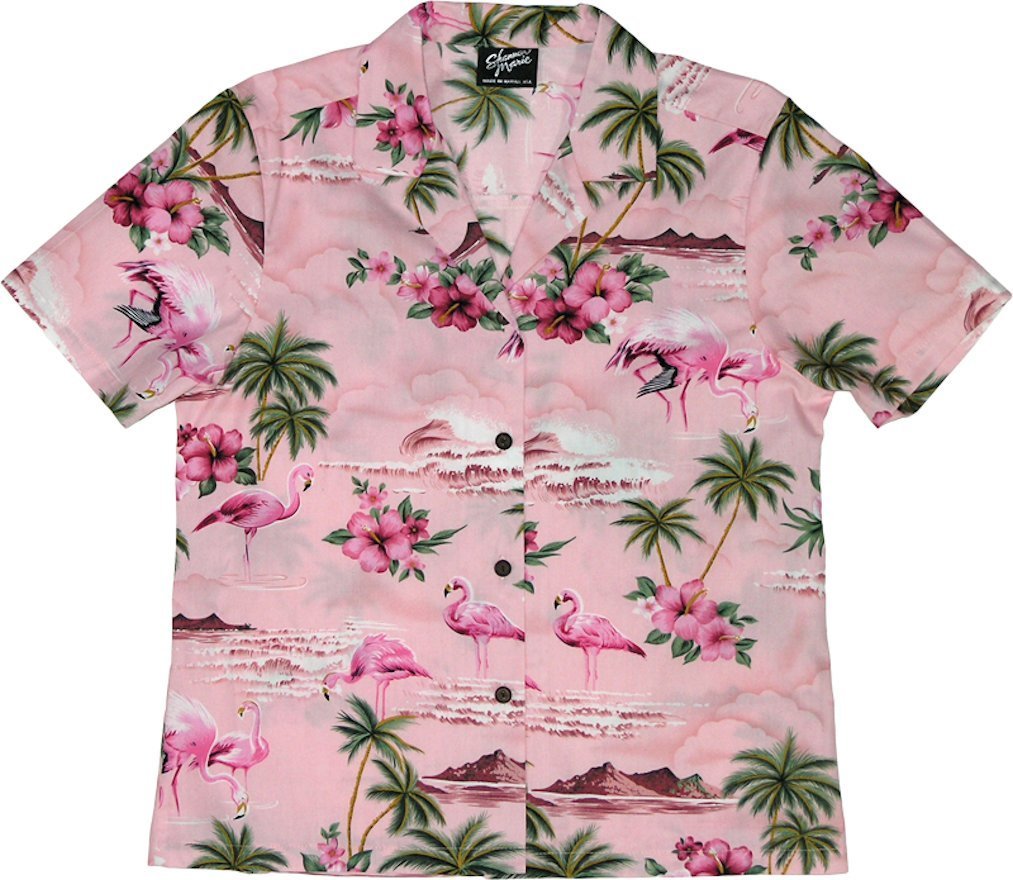 RJC Women's Flamingo Paradise Hawaiian Camp Shirt