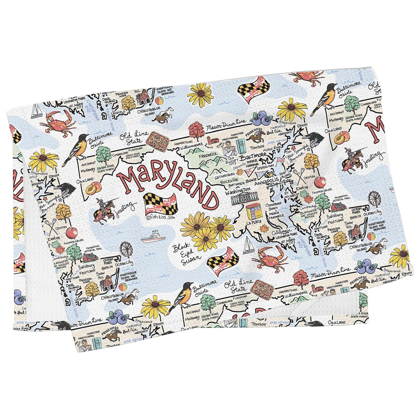 Fish Kiss 16"x24" Map Towel is 100% Microfiber Waffle Weave Help You Explore in Detail – Our Super Absorbent & Soft, Machine Washable State Map Towel is Stain & Wrinkle Resistant