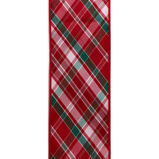 Kurt S. Adler Kurt Adler 4-Inch x 10 Yard Red & Green Holiday Plaid Double Wire Ribbon