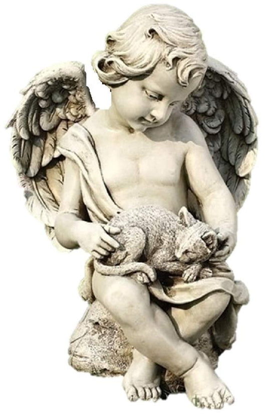 Roman Joseph's Studio 12" H Chrub with Kitten Garden Statue, Outdoor Decor