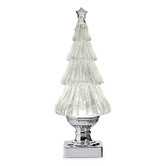 Raz Imports Lighted Flat Christmas Tree with Silver Swirling Glitter, 12.25-inch Height, Holiday Season Decoration