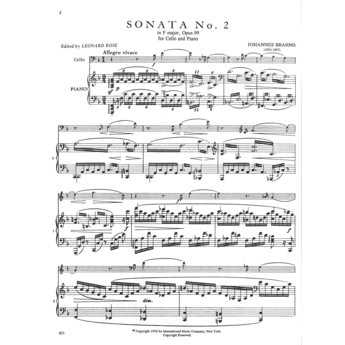Brahms, Johannes - Cello Sonata No 2 in F Major, Op 99 - Cello and Piano - edited by Rose - International Music Company [Sheet music] [Sheet music] [Sheet music] [Sheet music] [Sheet music] [Sheet music] [Sheet music] [Sheet music] [Sheet music] [Sheet...
