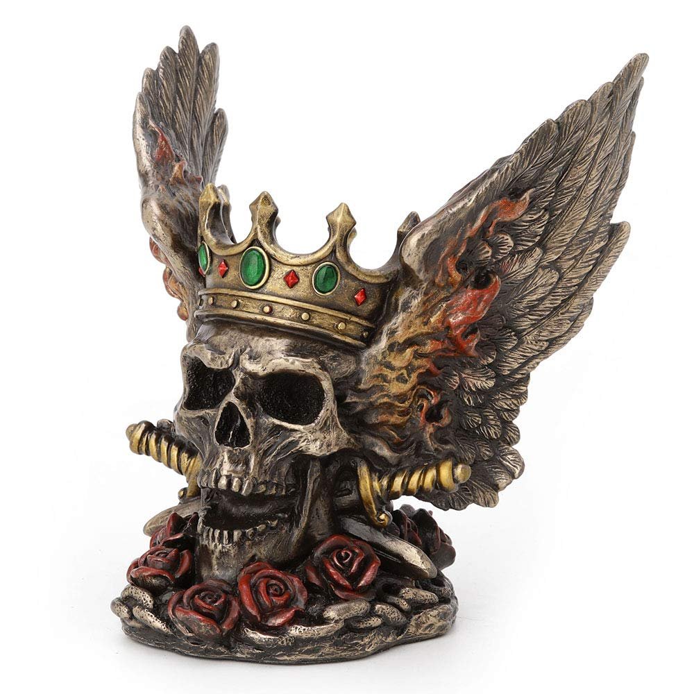 Veronese Design 5.9 Inch Flame Wings Crossed Swords Crown Screaming Skull Monarch Antique Bronze Finish Statue