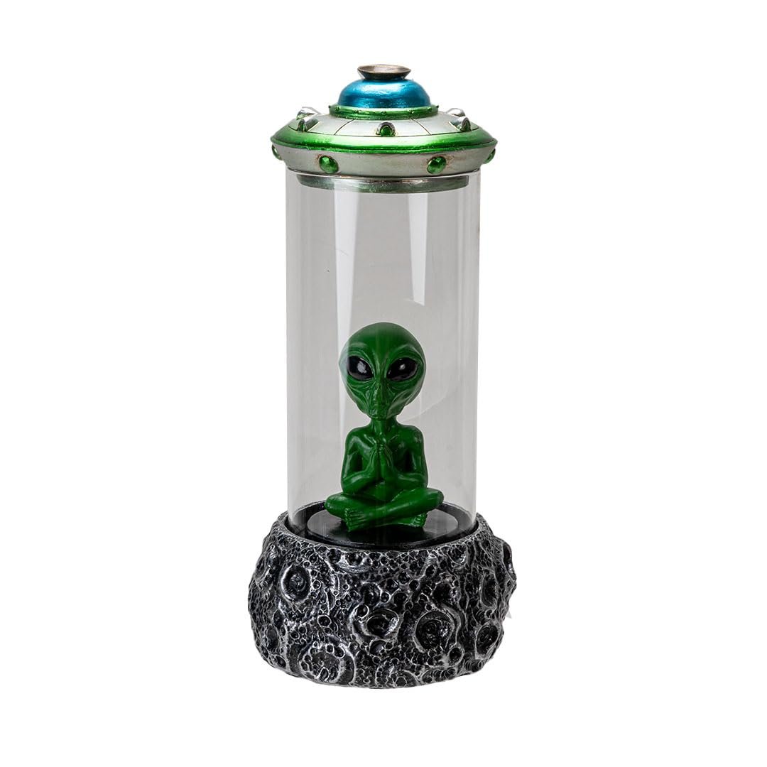 Pacific Giftware Alien UFO Backflow Incense Burner with Sci-Fi Spaceship Design Unique Resin Decor for Aromatherapy and Space-Themed Home Accents 9.13" Tall