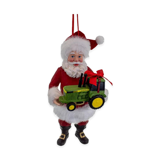 Fabriché Santa with JD Tractor Ornament 5 Inches