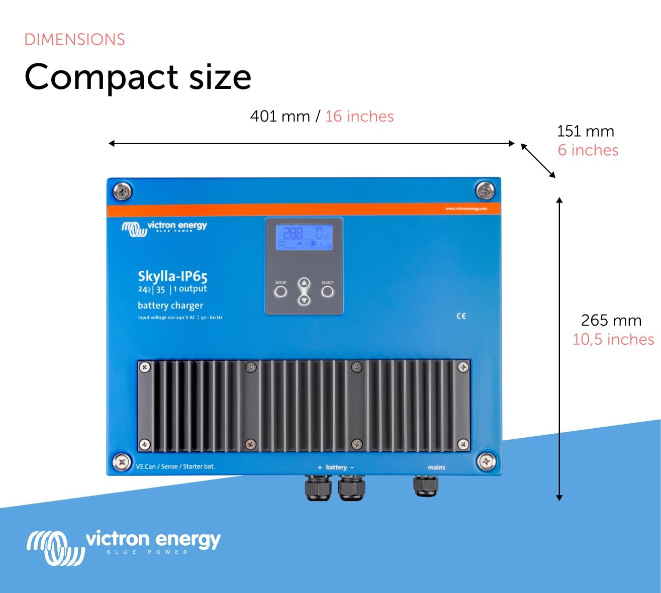 Victron Energy Skylla-IP65 24-Volt 35 amp 120-240VAC Battery Charger, 1+1 Isolated Outputs