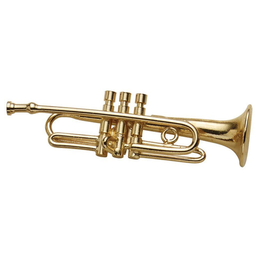 Broadway Gift Co. Miniature Goldtone Trumpet 2 Inch Brass Fashion Lapel Brooch Pin with Red Velvet Lined Instrument Case