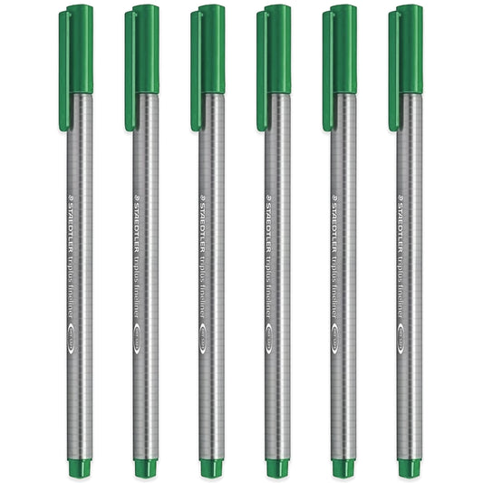 Staedtler 334 Triplus Fineliner Superfine Point Pens - 0.3mm - Green - Pack of 6
