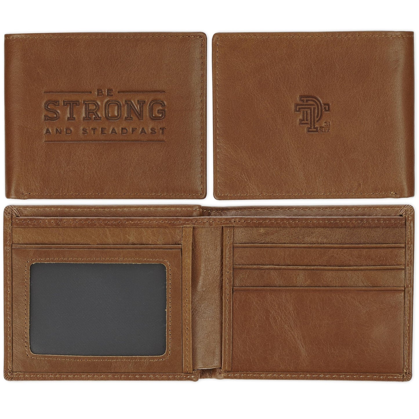 Christian Art Gifts Genuine Premium Full Grain Leather RFID Blocking Silver Engraved Cross Wallet for Men: Multi Pocket Billfold w/Removable ID Window Accessory for Credit Cards, Bills, Photos, Black