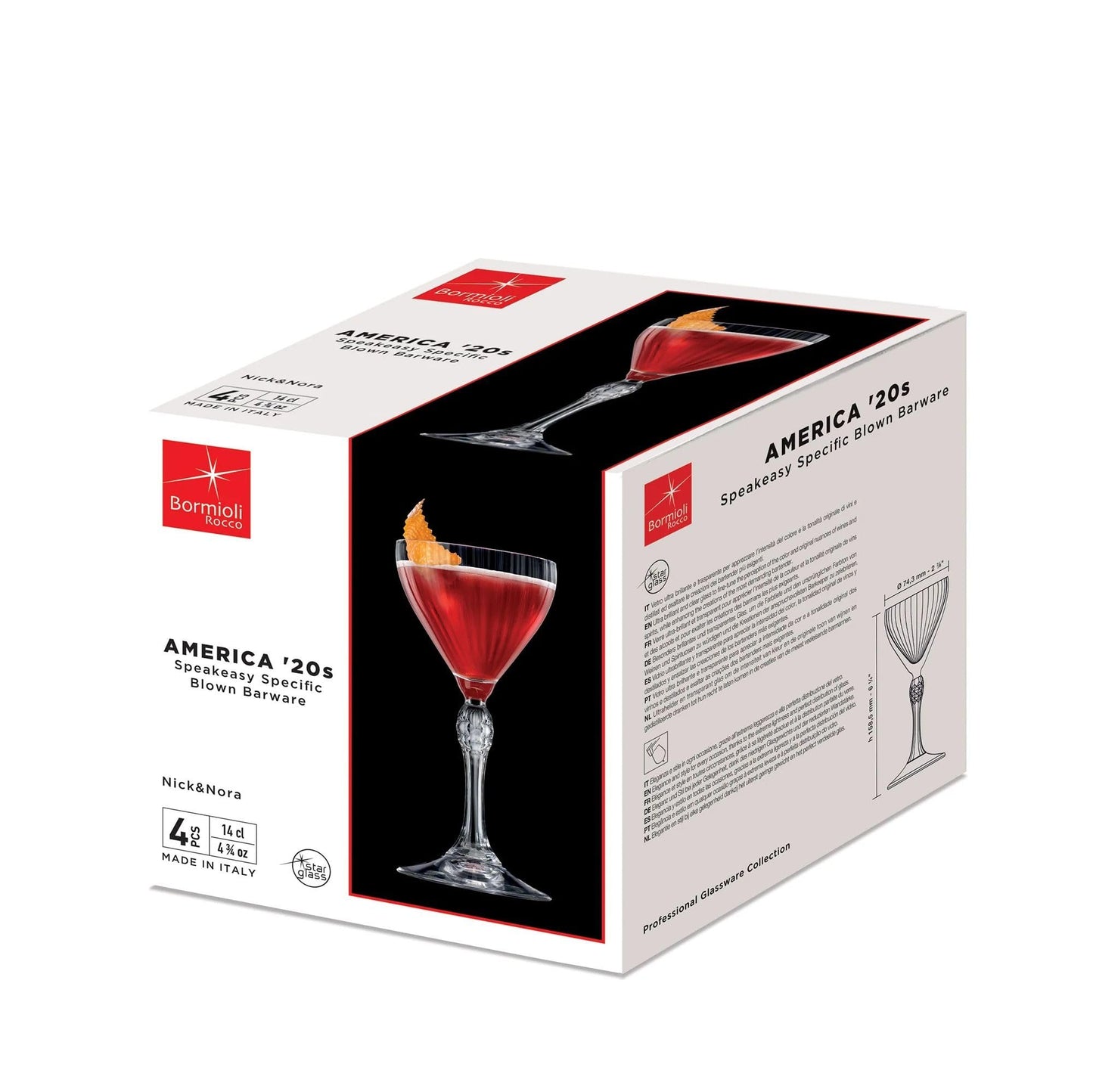 Bormioli Rocco America '20s 4.75 oz. Nick & Nora Martini Glasses, Clear, Set of 4