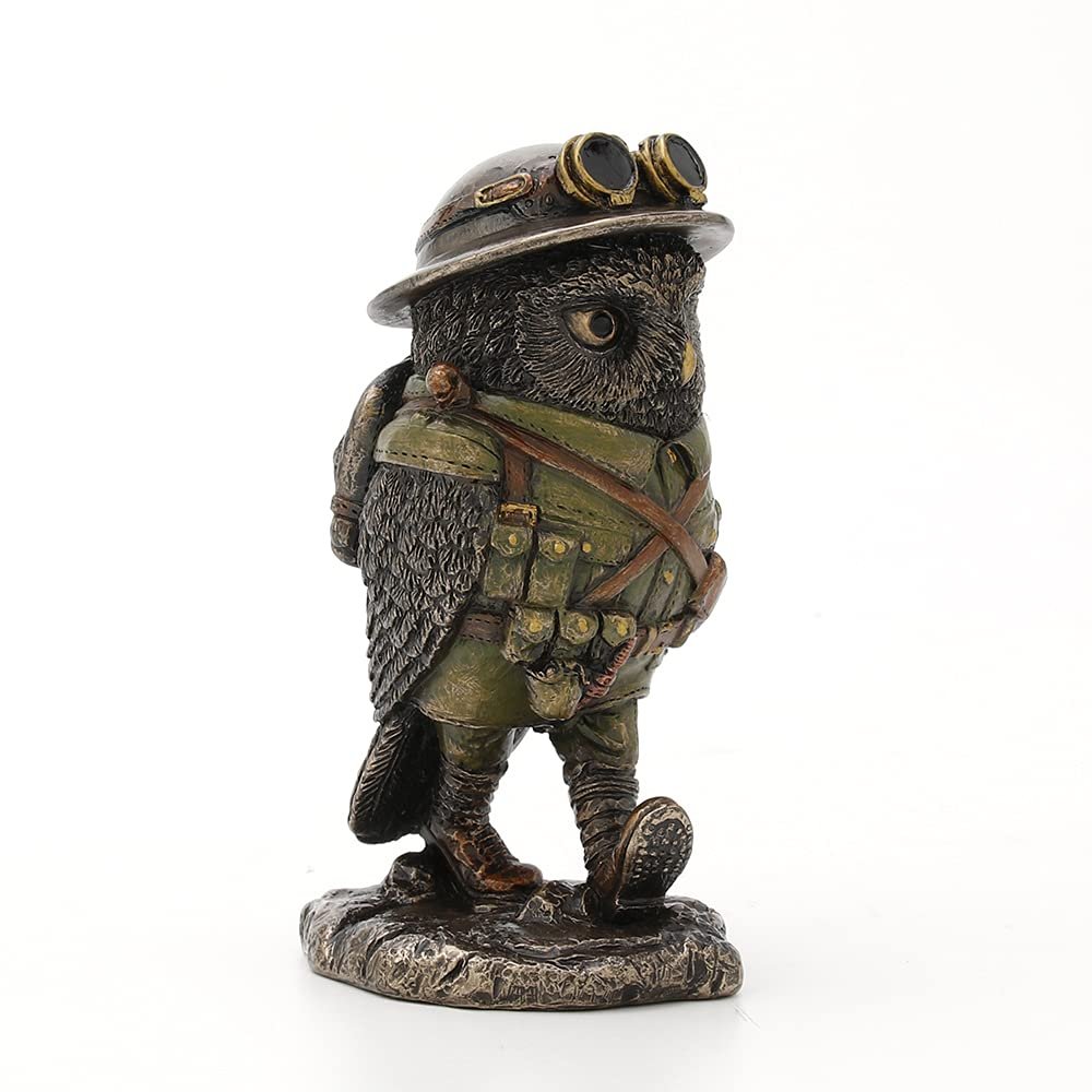 Veronese Design 4 1/8" Tall Sargent Major Oscar Whisky Lima Steampunk Owl Cold Cast Bronzed Resin Animal Sculpture Collectible Military Figurines