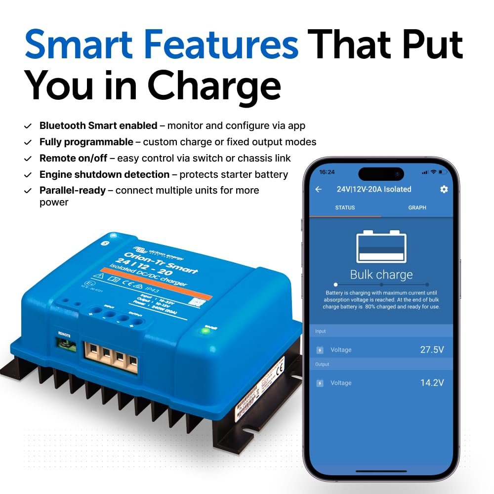 Victron Energy Orion-Tr Smart DC to DC Charger (Bluetooth) - 24/12-Volt 20 amp 240-Watt - Battery Charger for Dual Battery Systems - Isolated