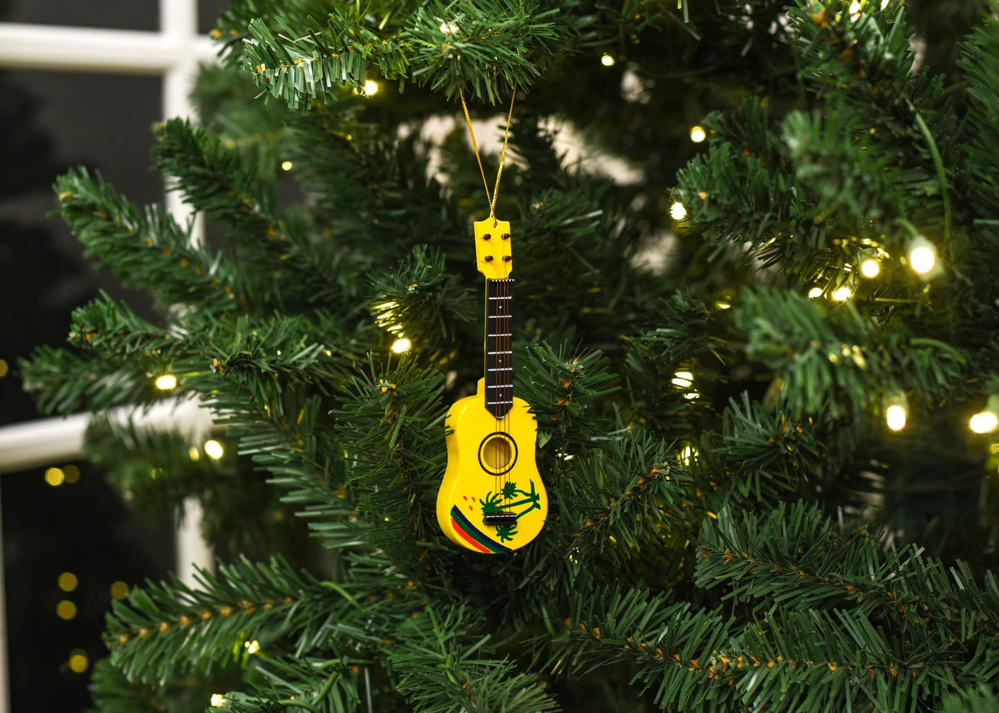 Broadway Gifts 5.4" Yellow Tropical Design Wood Ukukeke Ornament Decoration