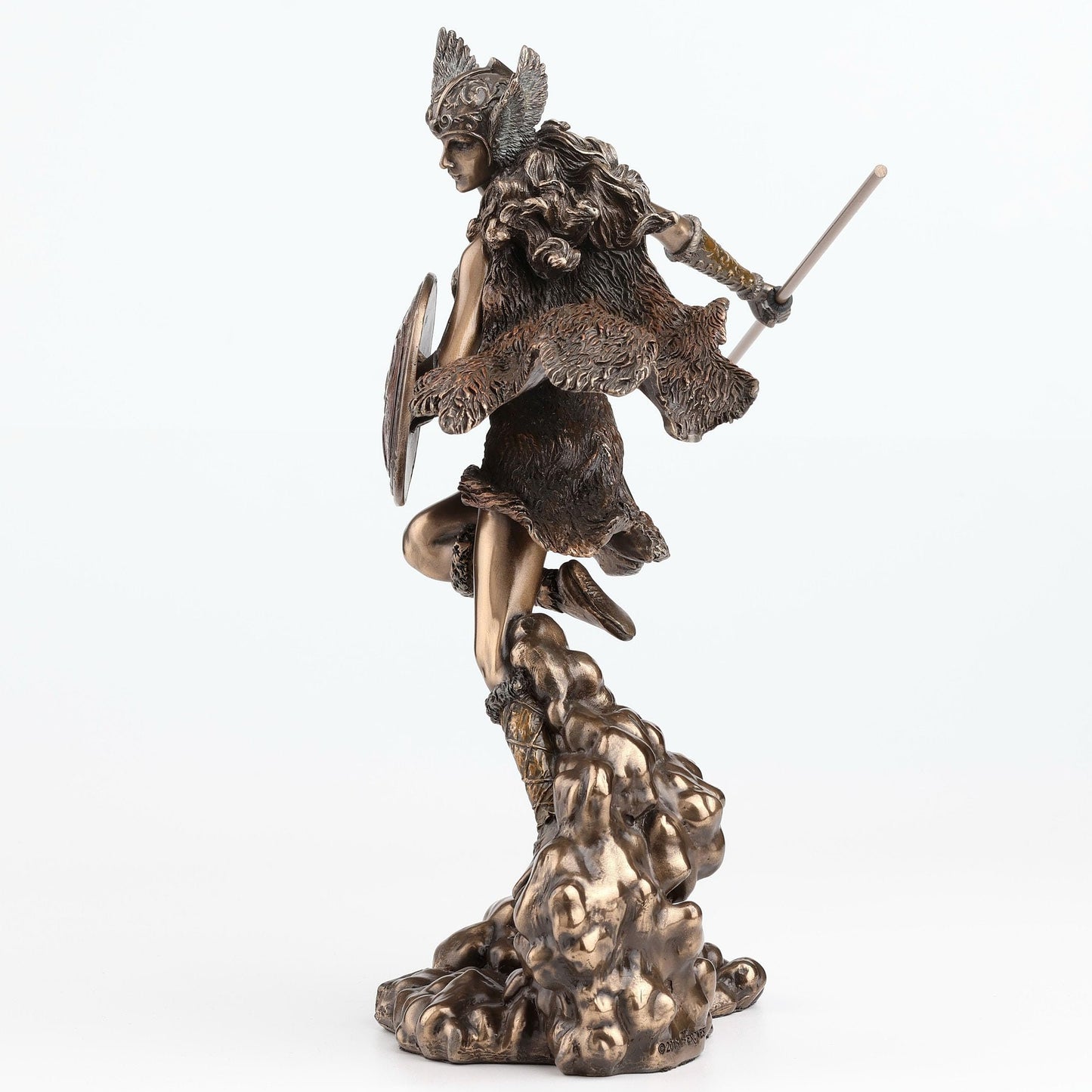 Veronese Design 9 1/4 Inch Norse Goddess Valkyrie Wielding Spear and Shield Cold Cast Resin Bronze Finish Statue Sculpture