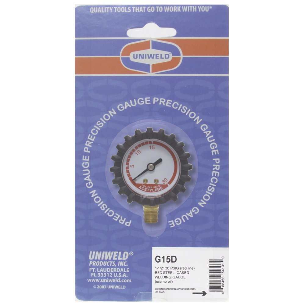 Uniweld G15D 1-1/2-Inch 30 PSI Acetylene Replacement Delivery Gauge with Protective Rubber Gauge Boots