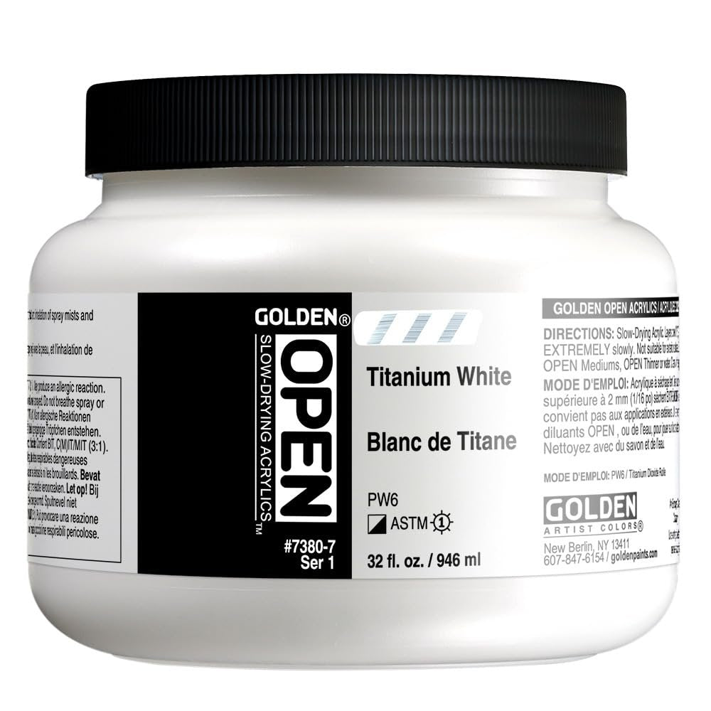 OPEN Slow-Drying Acrylics by GOLDEN, Titanium White, 32 fl oz. Jar, Professional Acrylic Paint, Semi-Opaque