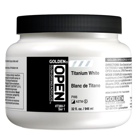OPEN Slow-Drying Acrylics by GOLDEN, Titanium White, 32 fl oz. Jar, Professional Acrylic Paint, Semi-Opaque