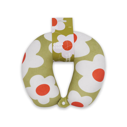 Olive Green Macro Flower Travel Pillow – Ergonomic Neck Cushion for Comfortable Travel