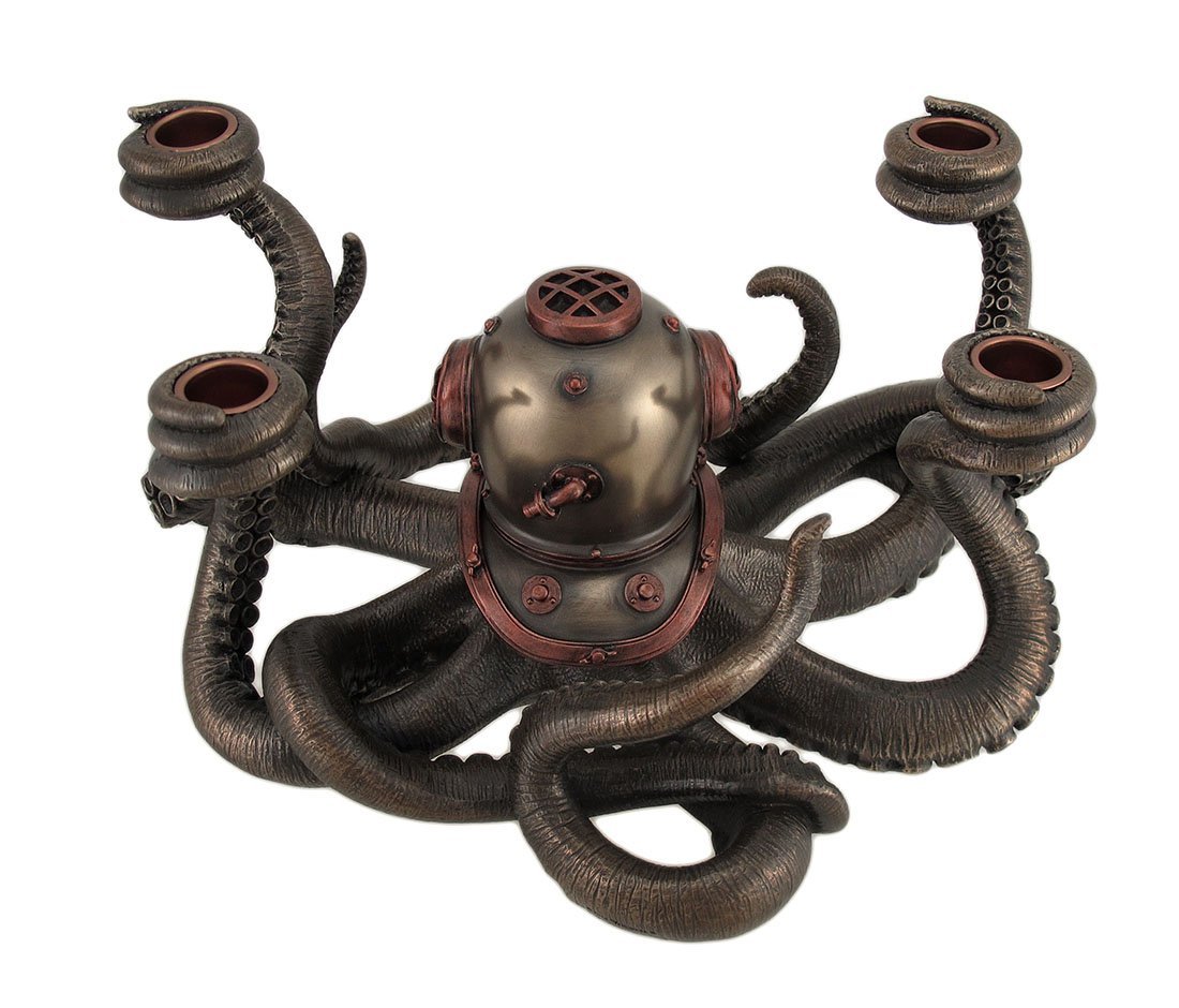 Zeckos Incredibly Cool Steampunk Diver Octopus 4 Candle Candelabra