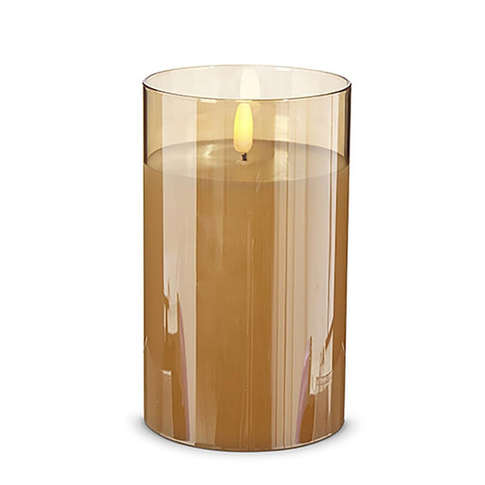 Raz Imports Holiday Candles 2023 3.5" X 6" Gold Glass Ivory Pillar Candle