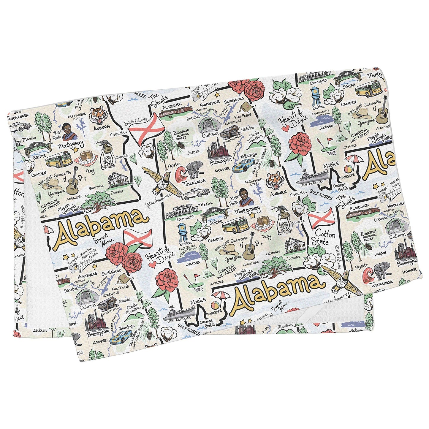 Fish Kiss 16"x24" Map Towel is 100% Microfiber Waffle Weave Help You Explore in Detail – Our Super Absorbent & Soft, Machine Washable State Map Towel is Stain & Wrinkle Resistant