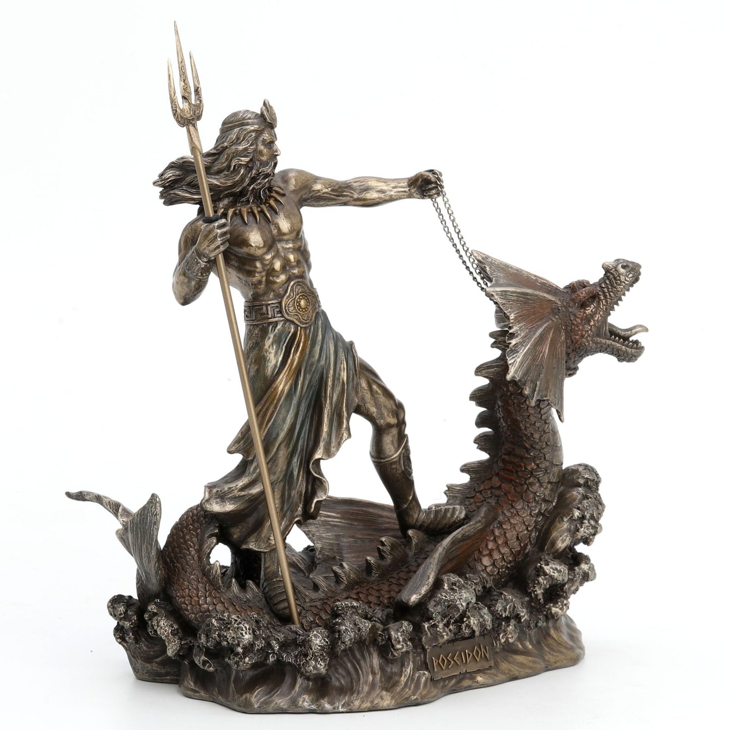 Veronese Design 9 1/4 Inch Poseidon with Trident Standing On Hippocampus Cold Cast Resin Bronze Finish Statue