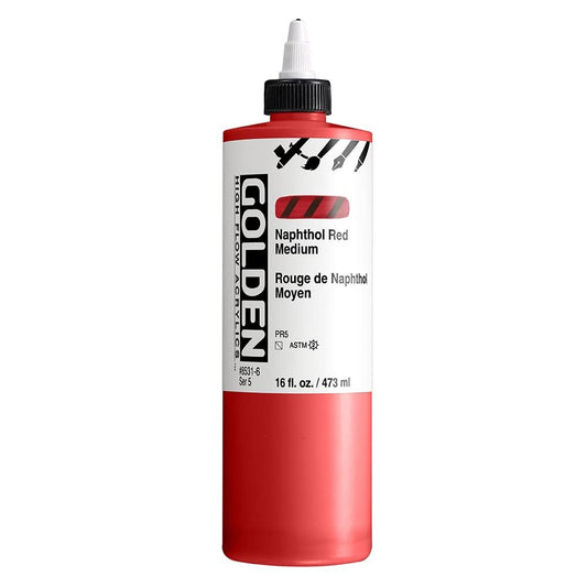 High Flow Acrylics by GOLDEN, Naphthol Red Medium, 16 fl. oz. Bottle, Professional Acrylic Paint, Semi-Transparent