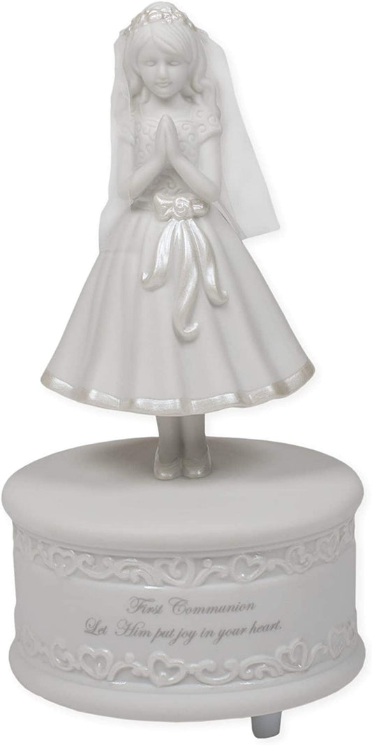Roman 7.5" First Communion Gift – Musical Porcelain Girl Figurine, Religious Keepsake for First Holy Communion