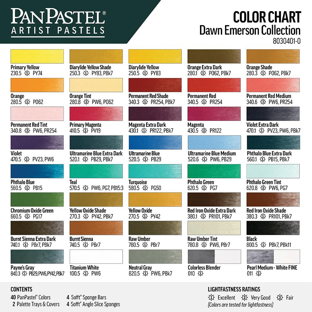 PanPastel Artist Pastels by GOLDEN, Dawn Emerson Collection Set, 40 Color, Professional Artist Pastels, Unique Pan Format (cake-like)