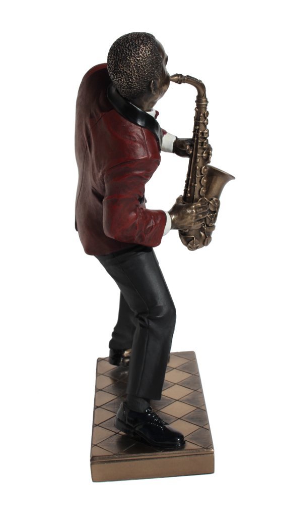 African American Jazz Band Alto Saxophone Cold Cast Bronze Statue Figurine 10 3/8 Inch Tall