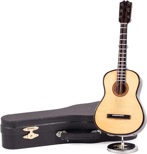 Broadway Gifts Miniature Wooden Classic Steel String Guitar Music Box and Black Case - Plays Hey Jude