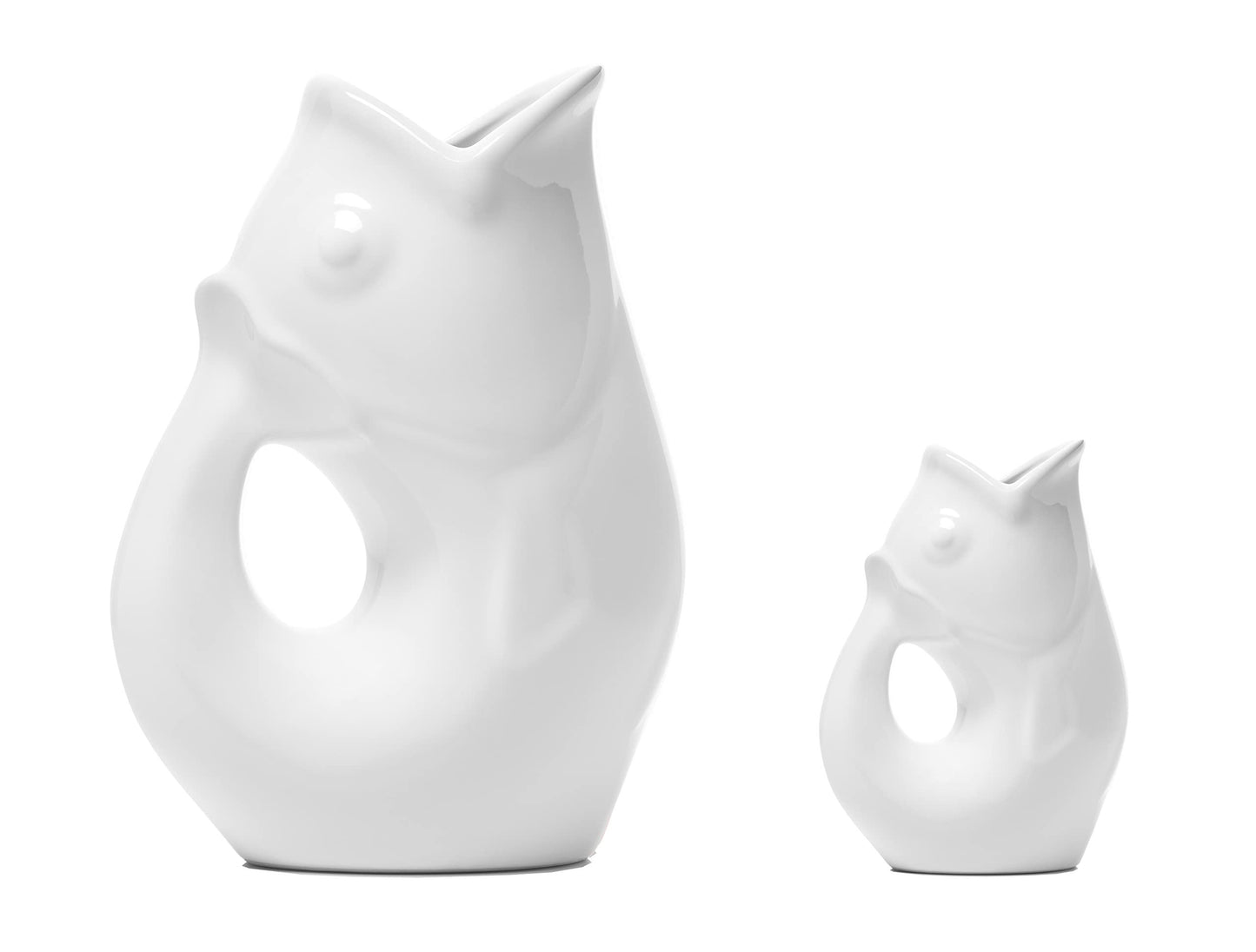Gurgle Pot - Set of 2, French Inspired Design, Large Pitcher 42 oz. with matching Creamer, Bright White, the perfect Indoor or outdoor tableware.