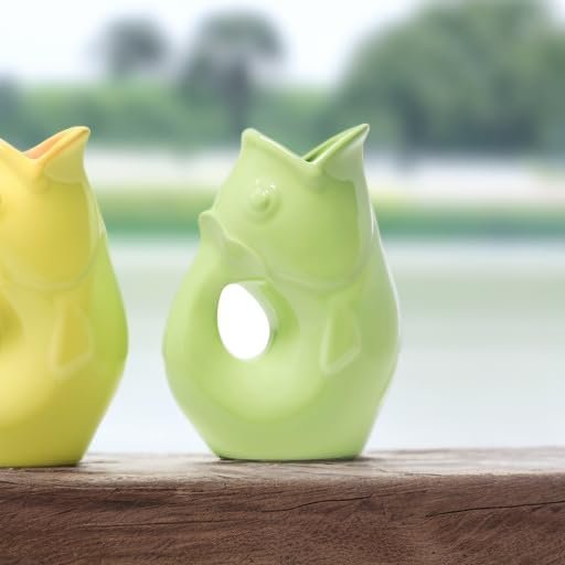 Gurgle Pot Fish Pitcher- | Large Flower Vase or Beverage Pitcher | Green Serving Ware for Parties | Indoor and Outdoor Serveware | Coffee and Dining Room Tables Centerpieces