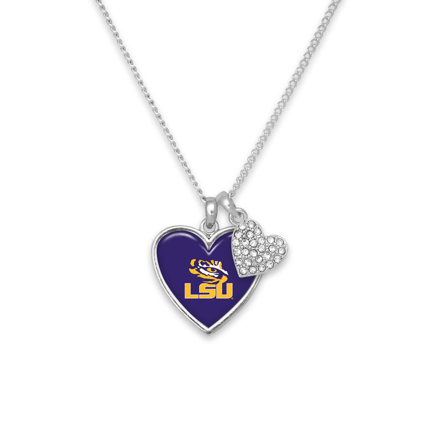 From the Heart Enterprises LSU Tigers Amara Crystal Heart Silver Chain Necklace Jewelry Gift, Purple
