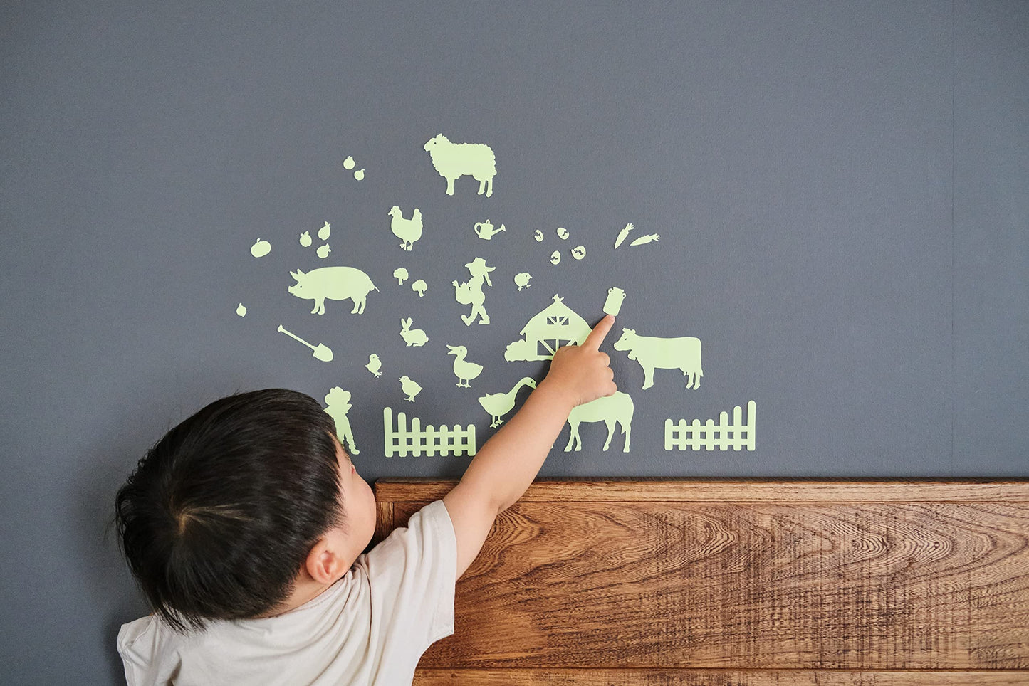 GLOPLAY On The Farm Series (36pcs/Pack), Glow in The Dark Educational Wall Stickers, The Eco-Friendly and Brightest Wall Stickers for Ceiling, Bathtime, Bedroom, Party, Decor