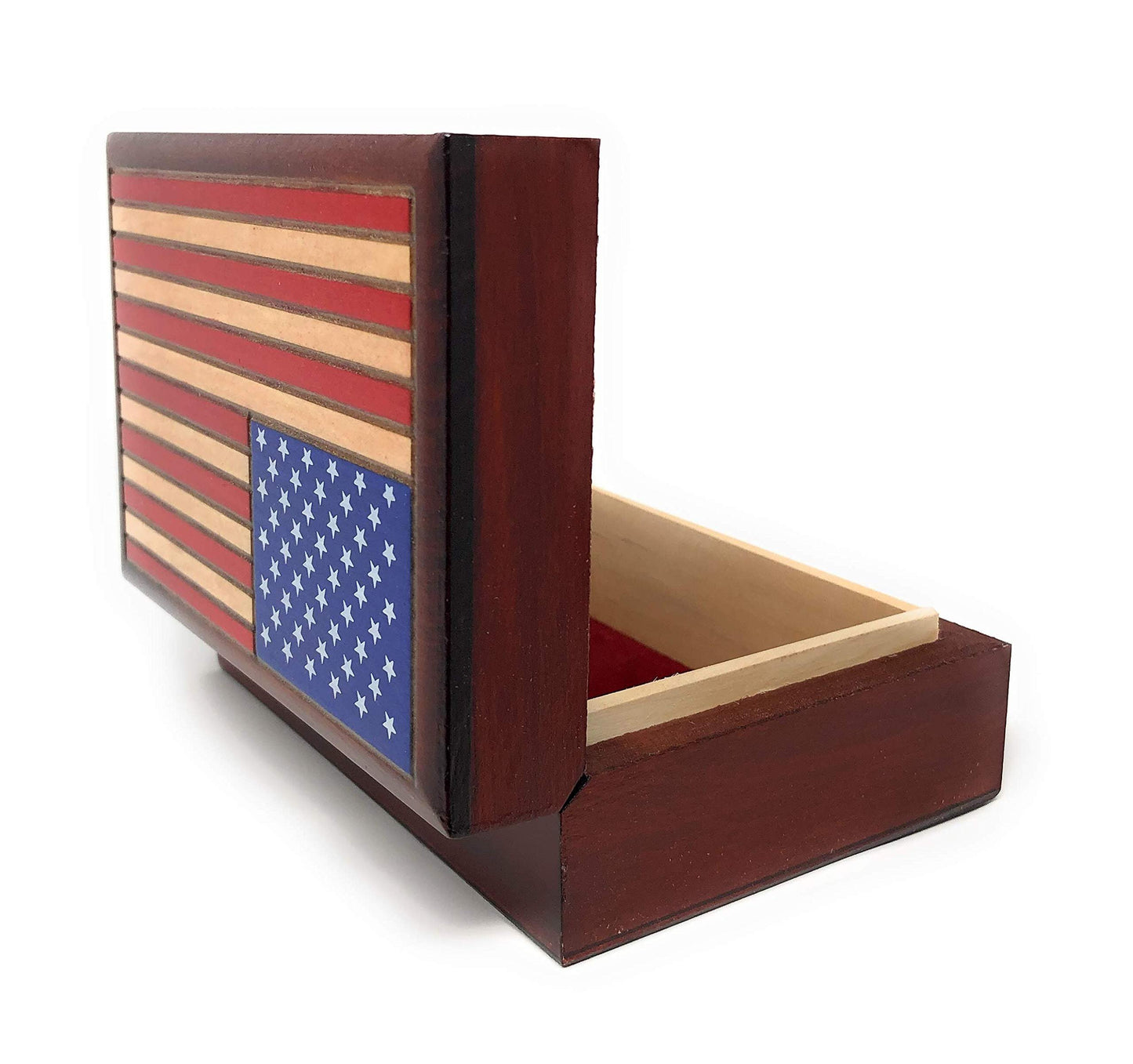 American Flag Stars and Stripes Hand Crafted Real Wood Keepsake Box - Made in Poland