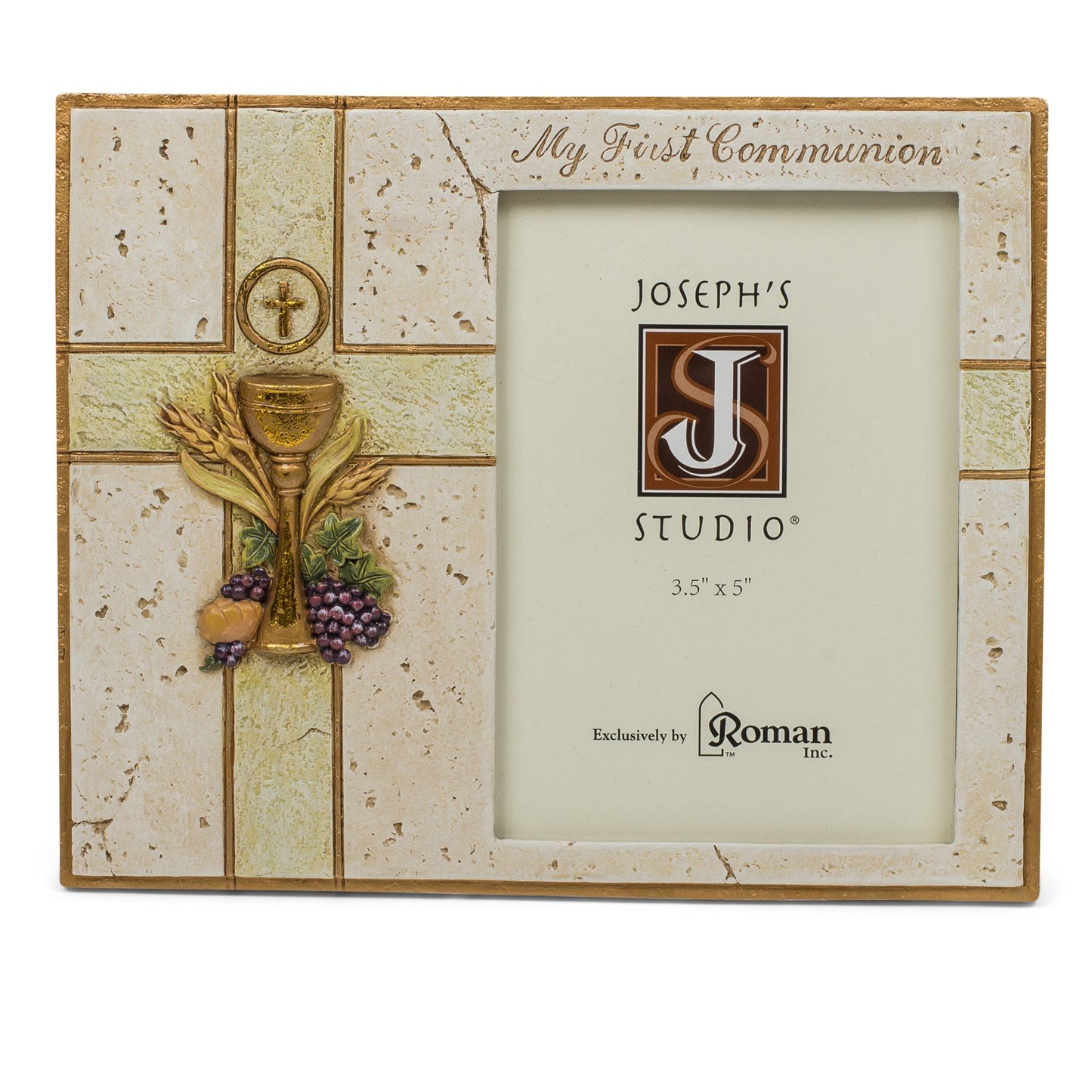 Roman Joseph's Studio Inc., My First Communion Frame for 3.5" x 5" Photo, First Communion Collection, Vertical Tabletop or Desk Display - 7.5" H, Resin and Stone, Decorative