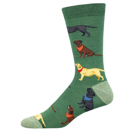 Socksmith Men's Loving Labradors Crew Socks, Green Heather, Green Heather, One Size, Green Heather, One Size