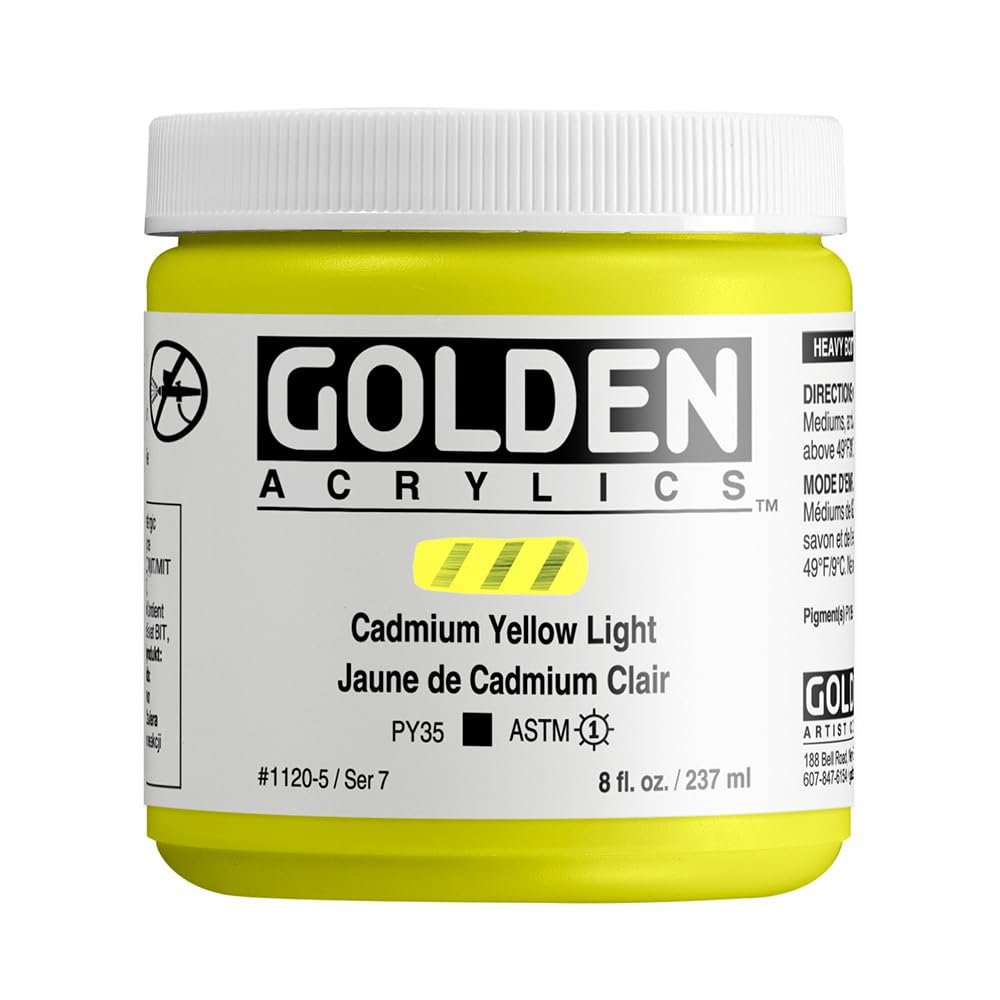 Heavy Body Acrylics by GOLDEN, Cadmium Yellow Light, 8 fl. oz. Jar, Professional Acrylic Paint, Opaque