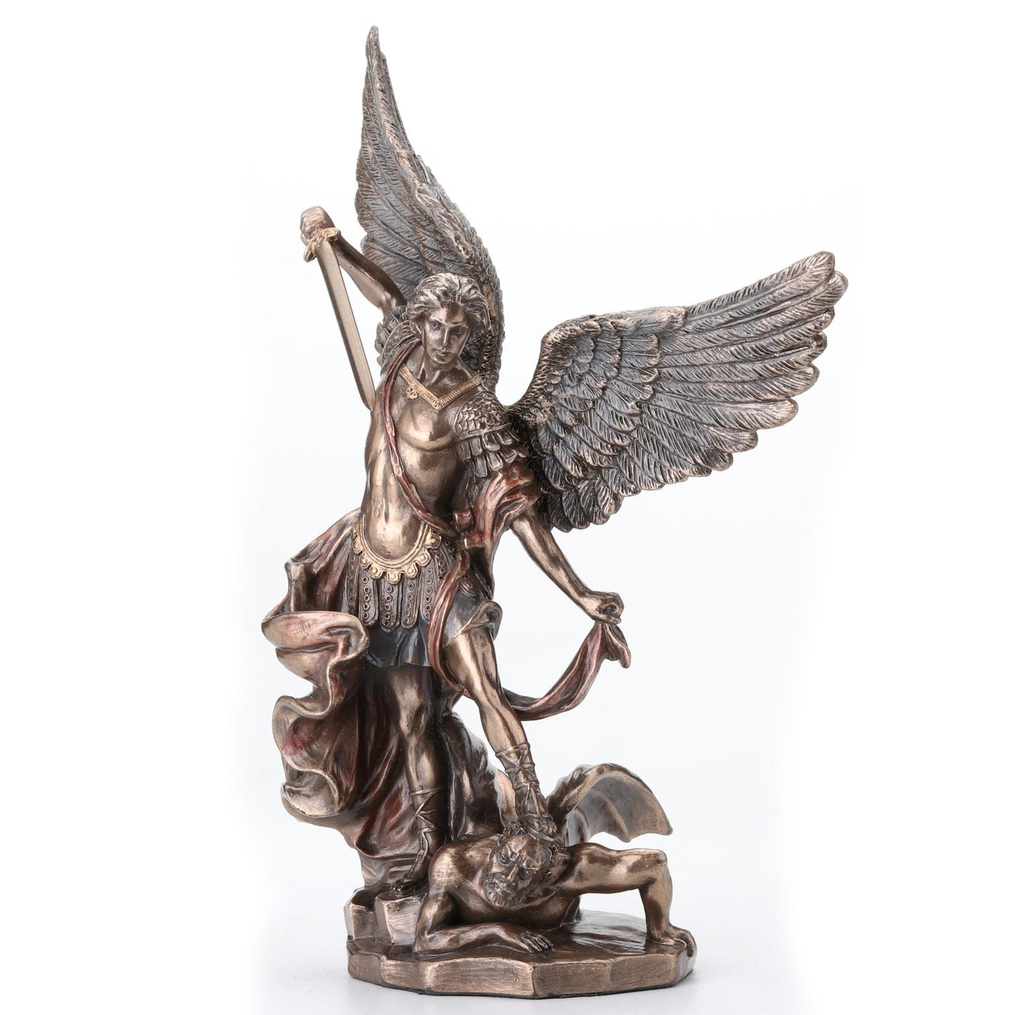 Veronese Design 7 7/8 Inch Archangel Saint Michael Standing Over Demon with Sword Resin Statue Bronze Finish