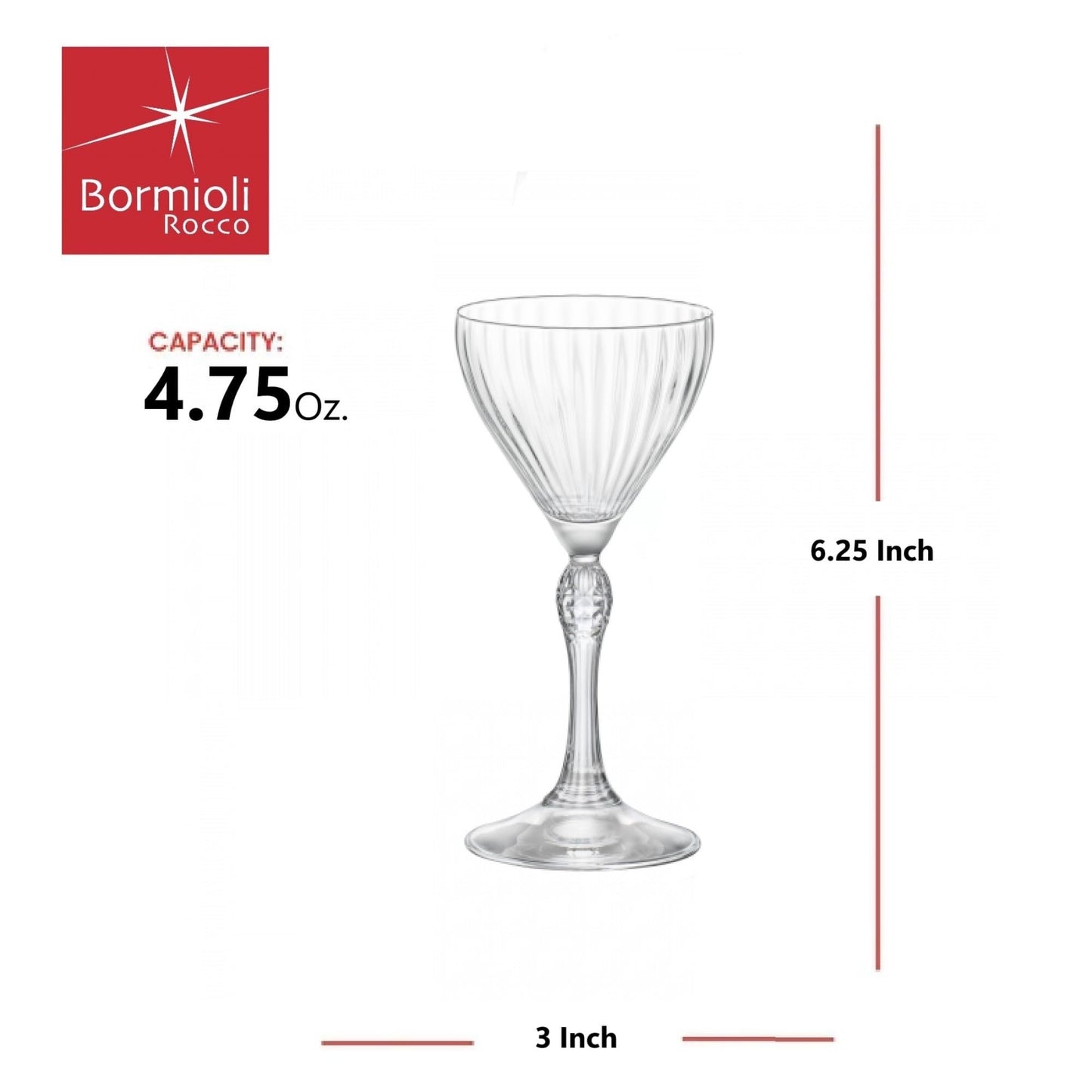 Bormioli Rocco America '20s 4.75 oz. Nick & Nora Martini Glasses, Clear, Set of 4